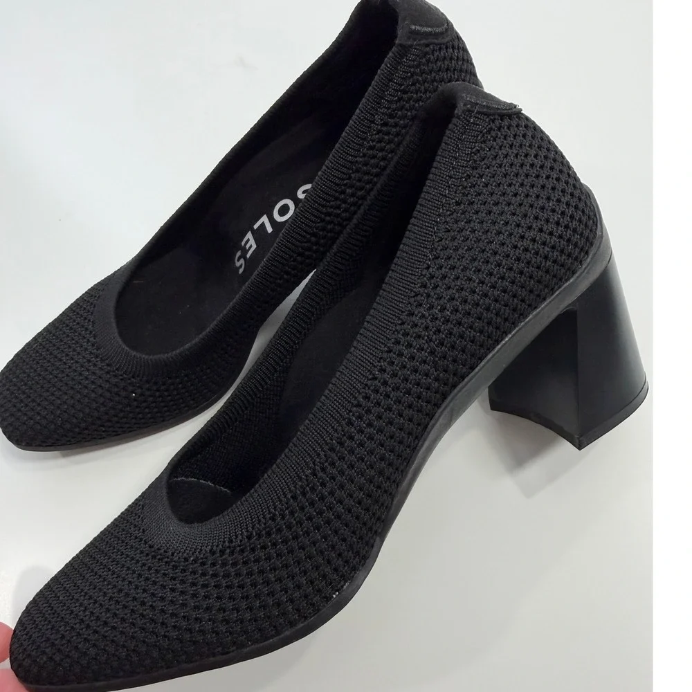 Aerosoles Casanna Black Knit Block Heel Pumps Square Toe Shoes Womens 7M
